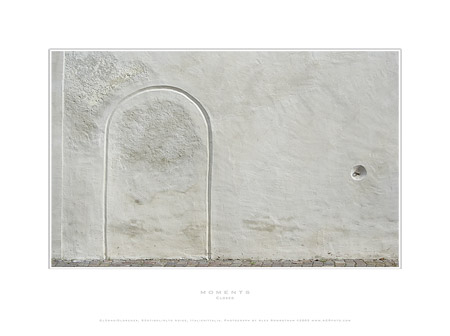 AGRfoto_2_0569 - Closed - photographic print by Alex Rowbotham.  The ghost of a door, only a line remains of where the door used to be, in the walled city of Glorenza, South Tyrol (Alto Adige), Italy