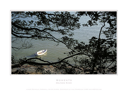 AGRfoto_PCD_87 - Helford River - photographic print by Alex Rowbotham.  The Helford River is a flooded river valley located in Cornwall, United Kingdom and is not a true river. It is fed by a number of small streams into its numerous creeks. There are seven creeks on the Helford, these are Ponsontuel Creek, Mawgan Creek, Polpenwith Creek, Polwheveral Creek, Frenchman's Creek, Port Navas Creek, and Gillan Creek, the best known of which is Frenchman's Creek, made famous by Daphne du Maurier in her novel of the same name. A little further up river is Tremayne Quay, built for a visit by Queen Victoria in the 1840s which she then declined to make, allegedly because it was raining!